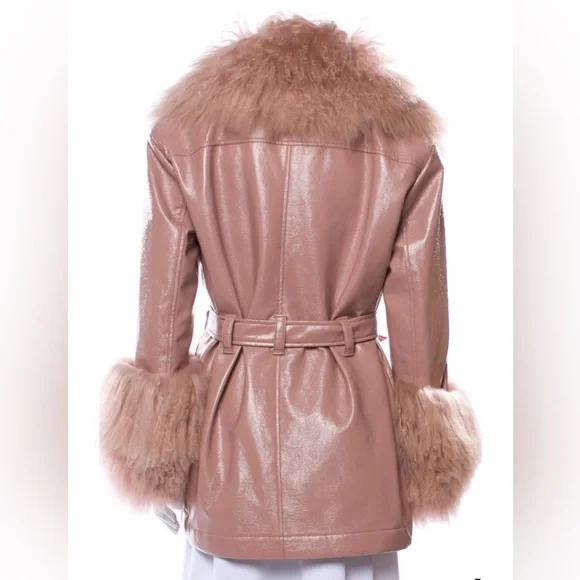 NWT Cinq a sept Blair baby pink Mongolian fur coat - Picture 3 of 10